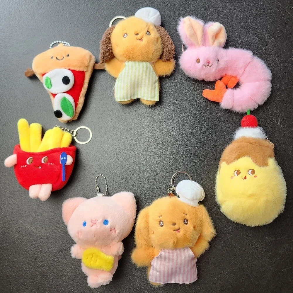 Unbranded Small Multicolor Food Animal Plush Keychain Set Kawaii Bag Charm 7pc